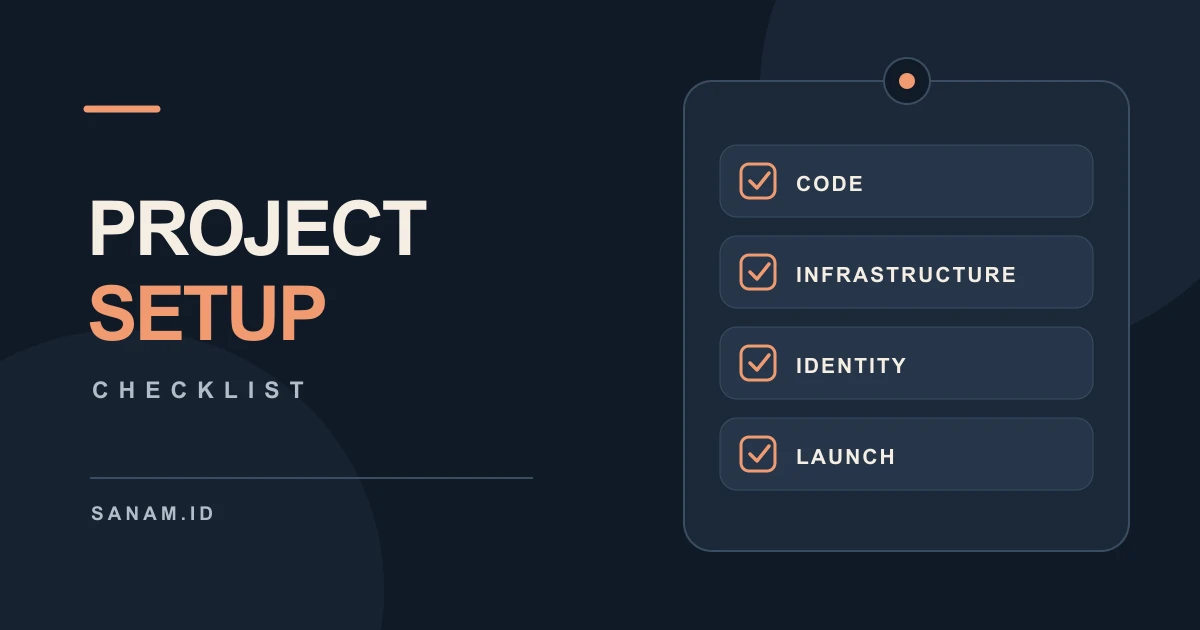 Project setup checklist with code, infrastructure, identity, and launch sections