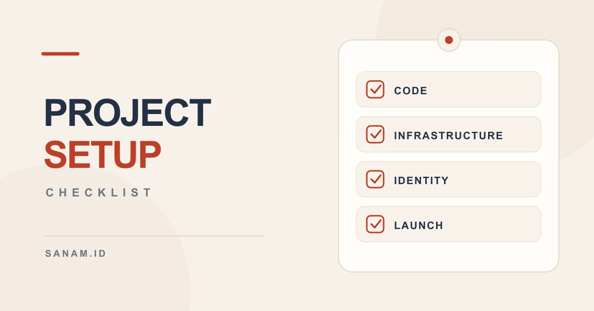 Project setup checklist with code, infrastructure, identity, and launch sections