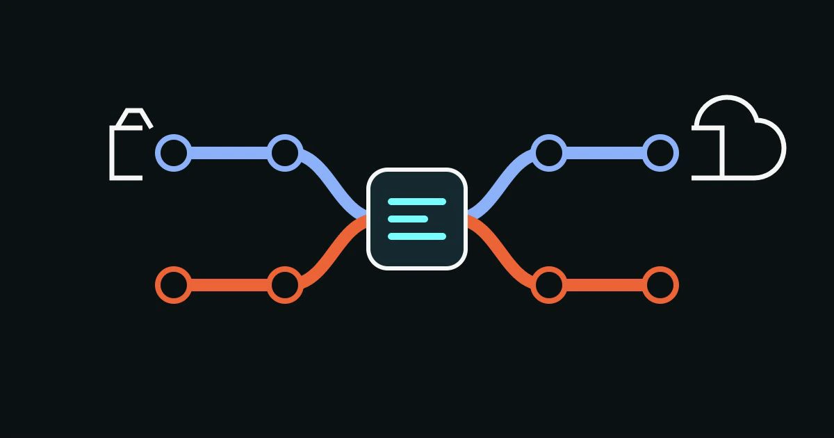 A local Git branch and target branch passing through a comparison panel with code issue markers